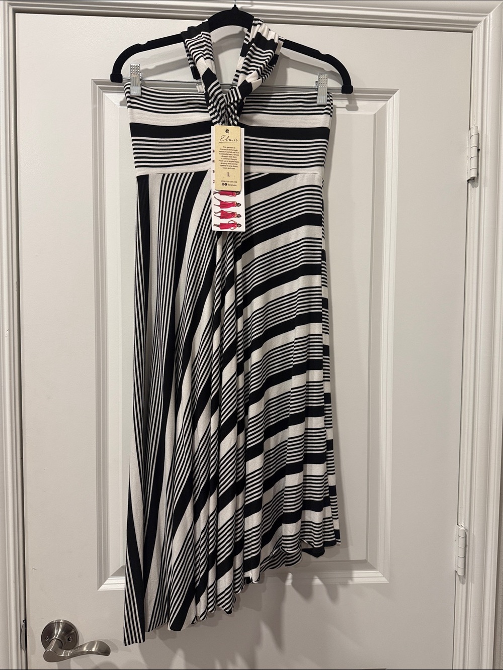 Elan Black and White Asymmetrical Stripe Dress Size Large NWT